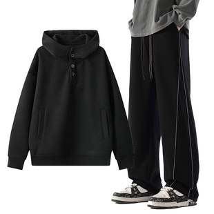 300斤美式 套装 重磅连帽卫衣男硬挺boxy版 运动休闲裤 秋冬季 加大码