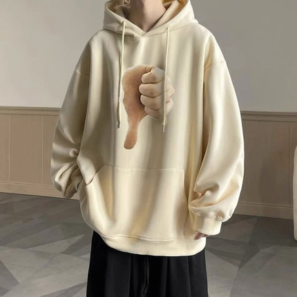 特大码300斤纯棉连帽鄙视卫衣男女秋冬设计感小众宽松显瘦上衣服