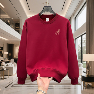 大码300斤本命年酒红卫衣男圆领卫衣宽松休闲重磅加厚重磅情侣装