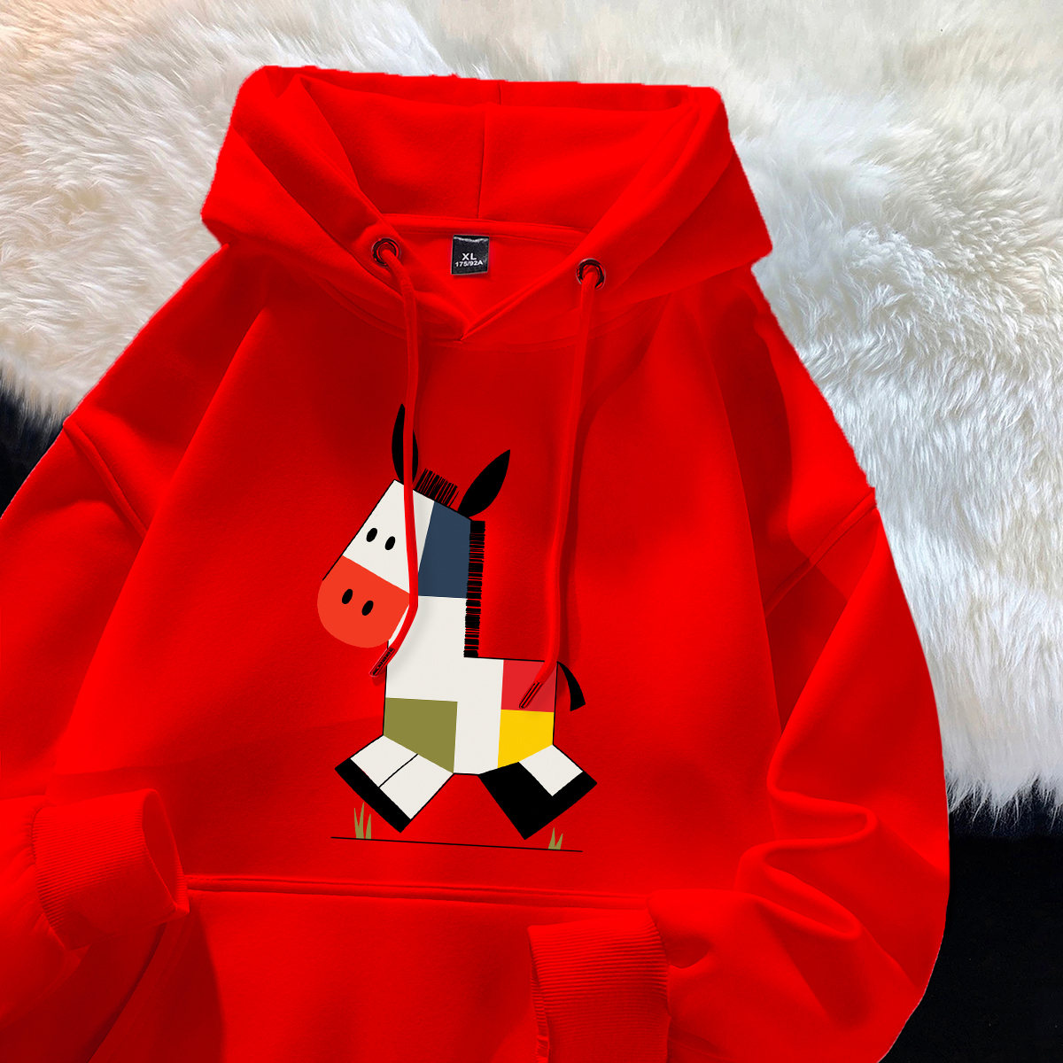 红色连帽卫衣男女秋冬2025新款