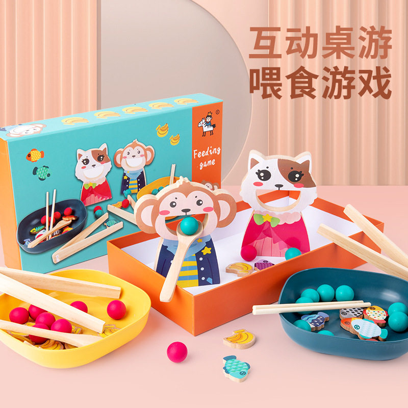儿童木制卡通动物夹夹乐小猫喂食