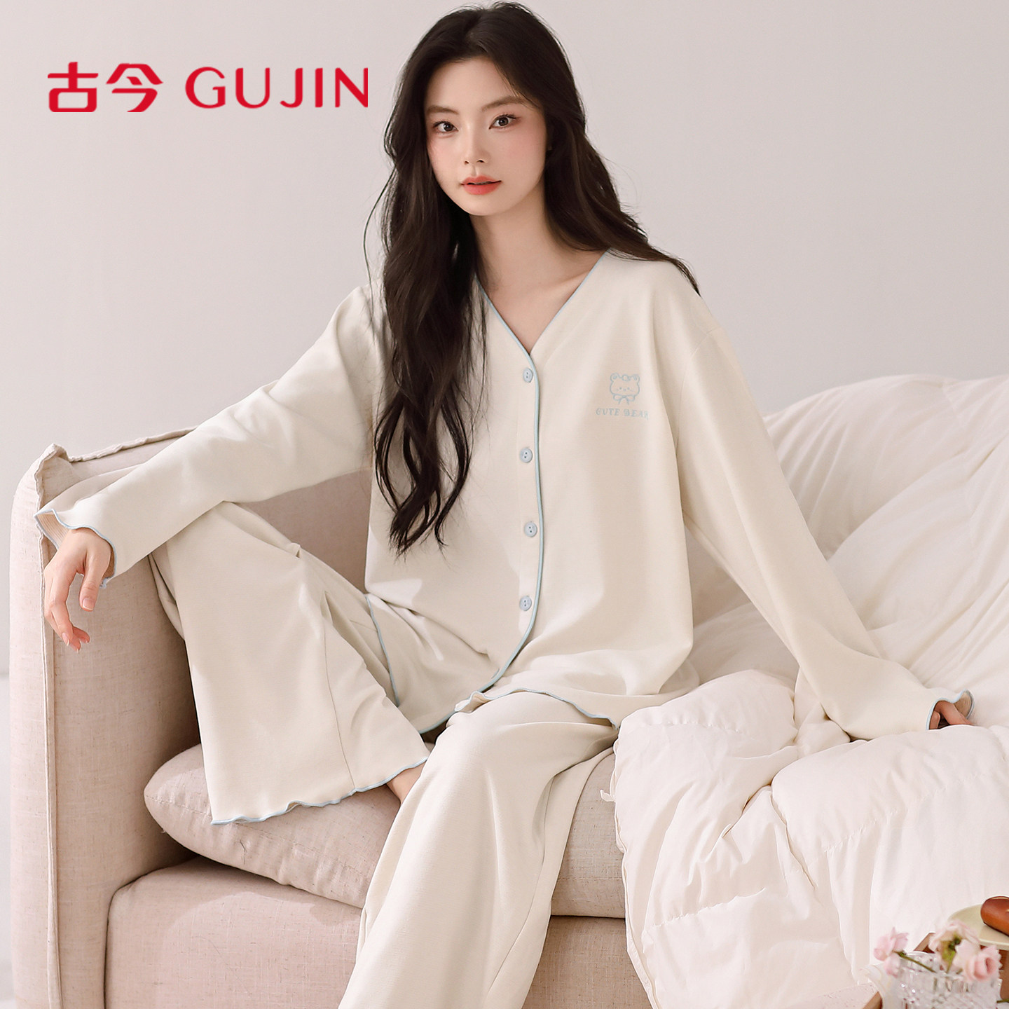 古今睡衣女款秋冬季蚕丝羊毛薄绒图片