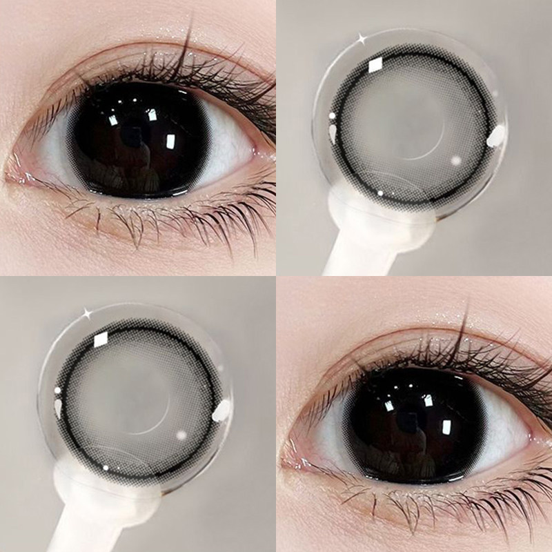 试色2片装】OVOLOOK小黑豆黑色美瞳日抛三明治工艺彩色隐形眼镜E