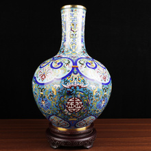 景泰蓝花瓶15寸福寿天球瓶铜胎珐琅外事家居摆件工艺品生日礼物