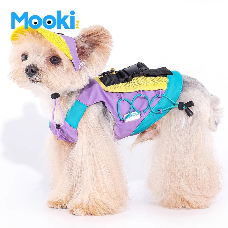 mookipet狗狗衣服春夏季薄款雪纳瑞小型犬可牵引马甲背心带牵引环