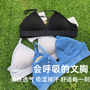 灰壳美利奴羊毛女士运动文胸三角杯吊带薄款 吸湿排汗透气背心 法式