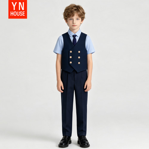 男童藏青色主持人礼服西装套装儿童西服男孩表演服钢琴演出服高端