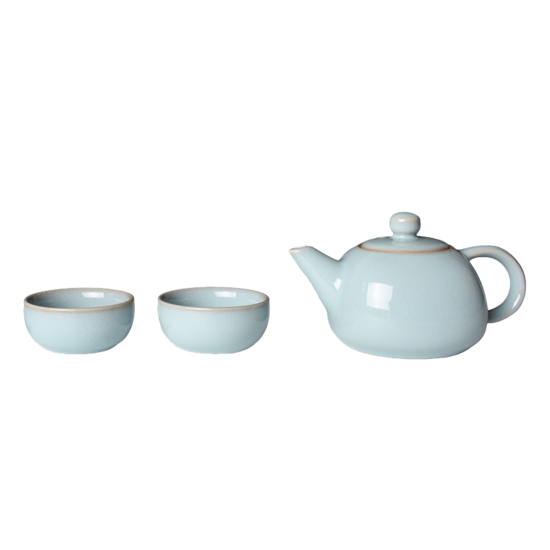 弘宝汝瓷天青一壶两杯茶具套装