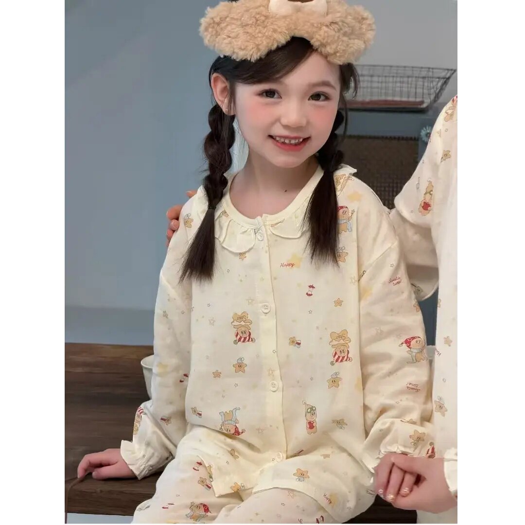 2026春季新品女童韩版甜美碎花棉质花边舒适睡衣套装家居服MS2601