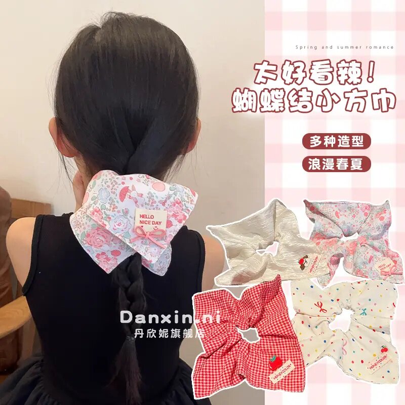 儿童蝴蝶结方巾大肠发圈女童2026新款扎马尾发绳女公主丸子头头饰