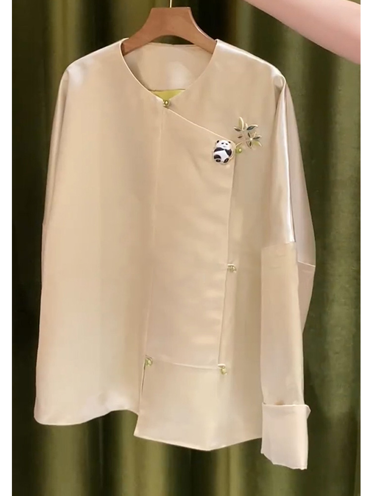 新中式女装国风改良唐装盘扣上衣2025新款设计感杏色长袖衬衫春秋