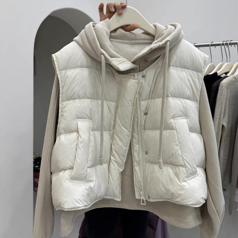 2025冬季新款法式高级感棉马甲连帽加绒卫衣两件套装设计感上衣女