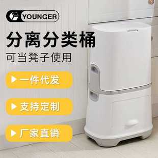 分类垃圾桶按压干湿分离高筒大号双层带盖家用厨房客厅卫生间 日式