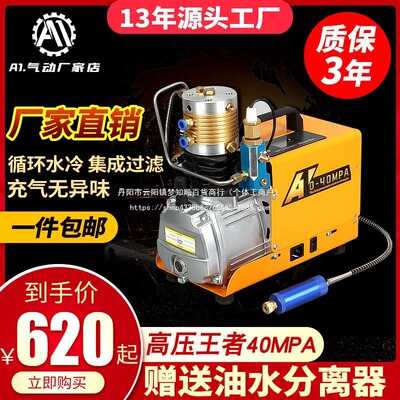 A1高压打气泵30mpa电动高压充气泵40mpa小型单缸水冷潜水瓶打气泵
