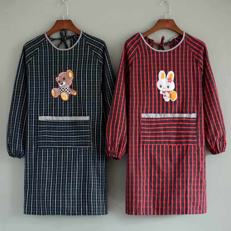 烧饭伟群大人韩版时尚罩衫纯棉家用围裙反穿护衣放V油防污厨房围