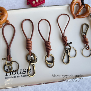 爆款复古真牛皮绳车钥匙扣做旧挂件包包挂饰创意手工配件钥匙圈