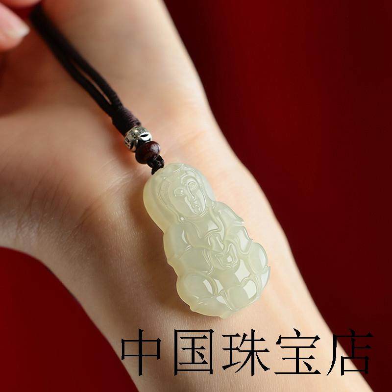 保真天然和田玉观音吊坠男款女青白玉佛牌佛头玉石玉佩菩萨首挂件