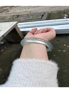 高冰独龙玉冰中蓝手镯子翡翠蓝绿