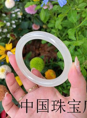 原创设计高端青白玉贵妃镯圆条少女冰种浅绿色油润保平安送礼品