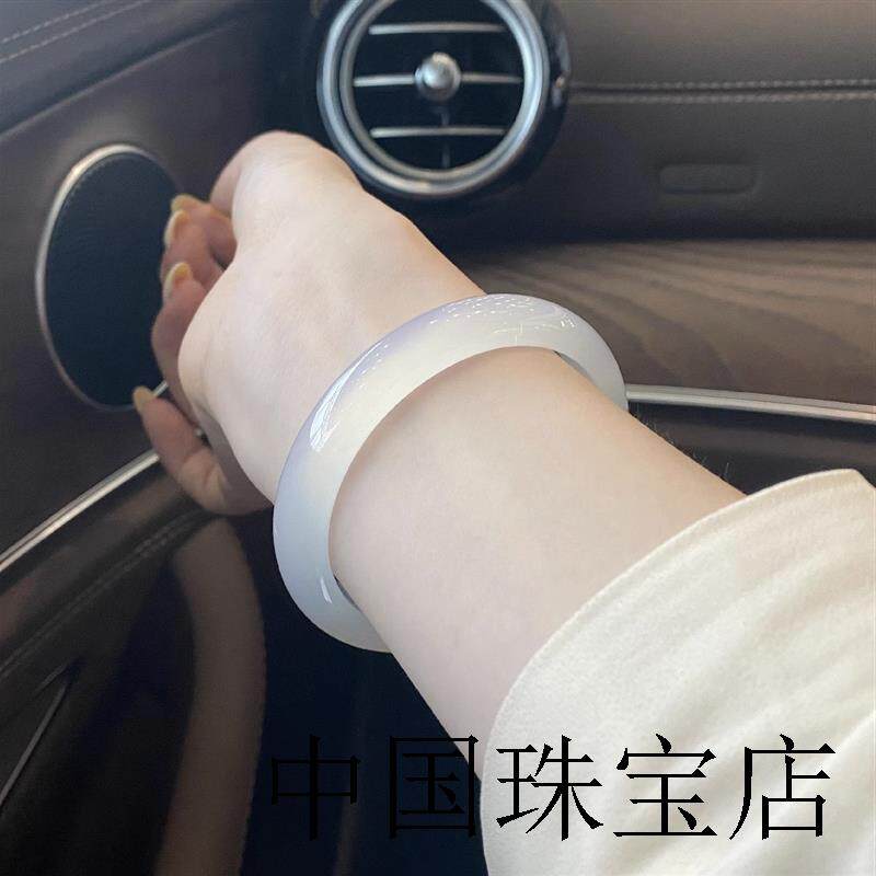 高端玛瑙手镯少女款白月光冰种玉镯子荔枝冻冰透玉髓白色精品百搭