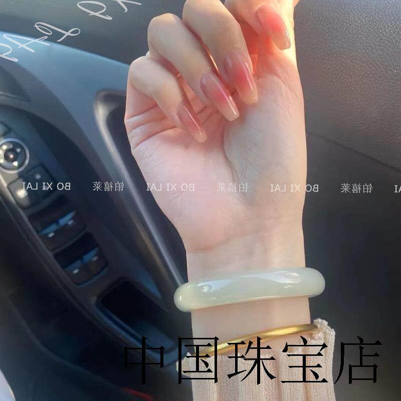 新疆和田玉手镯女款晴水青白玉镯子加宽细窄青海料阿富汗手饰证书