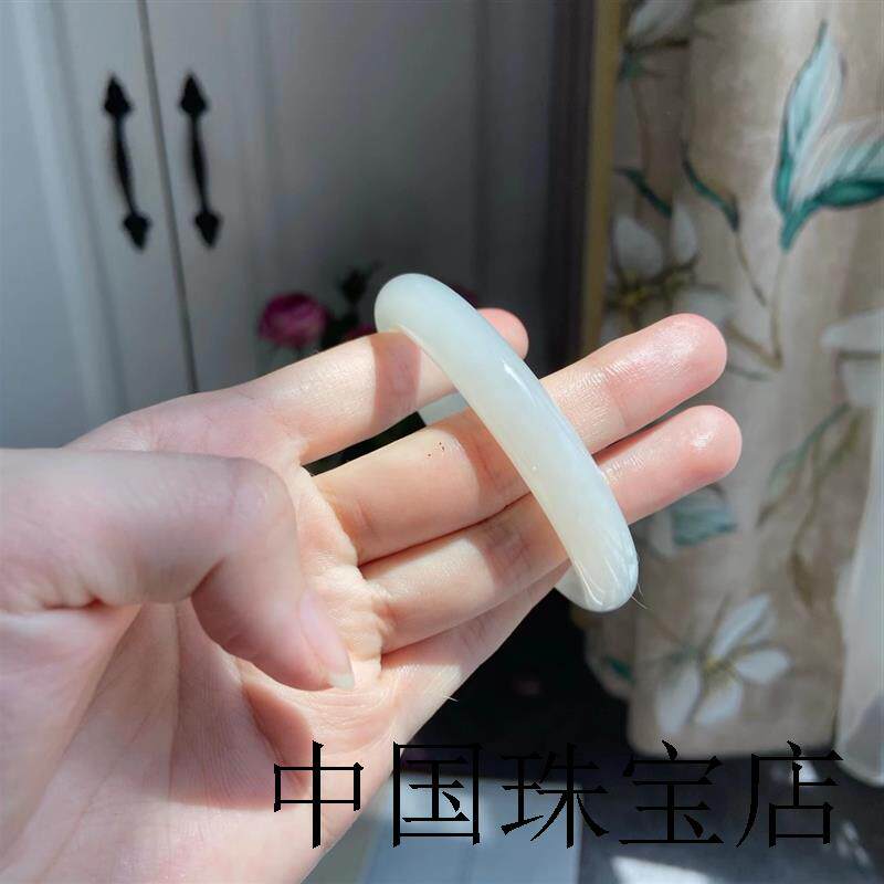 青海俄料和田玉手镯女款胖圆条新疆羊脂白玉金丝玉镯子美人条证书
