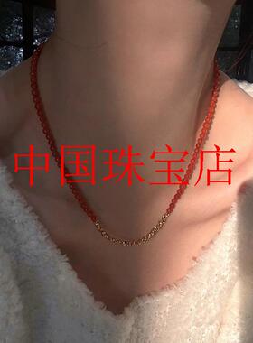 南红玛瑙满红色樱桃红小米珠锁骨链新中式国风碎银子项链原创女款
