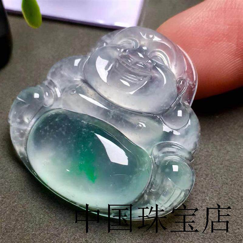 缅甸高端翡翠色佛公吊坠高冰玻璃种弥勒佛笑佛飘阳绿紫罗兰满绿