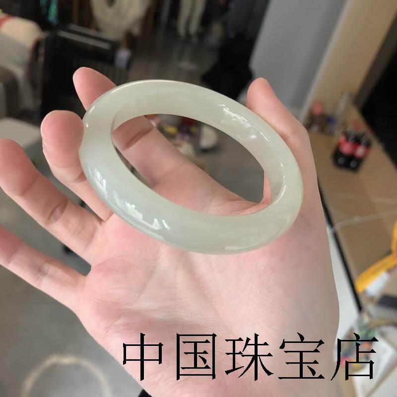 天然冰种青白玉手镯女款正圈宽版羊脂白玉和田玉晴水镯子玉石证书