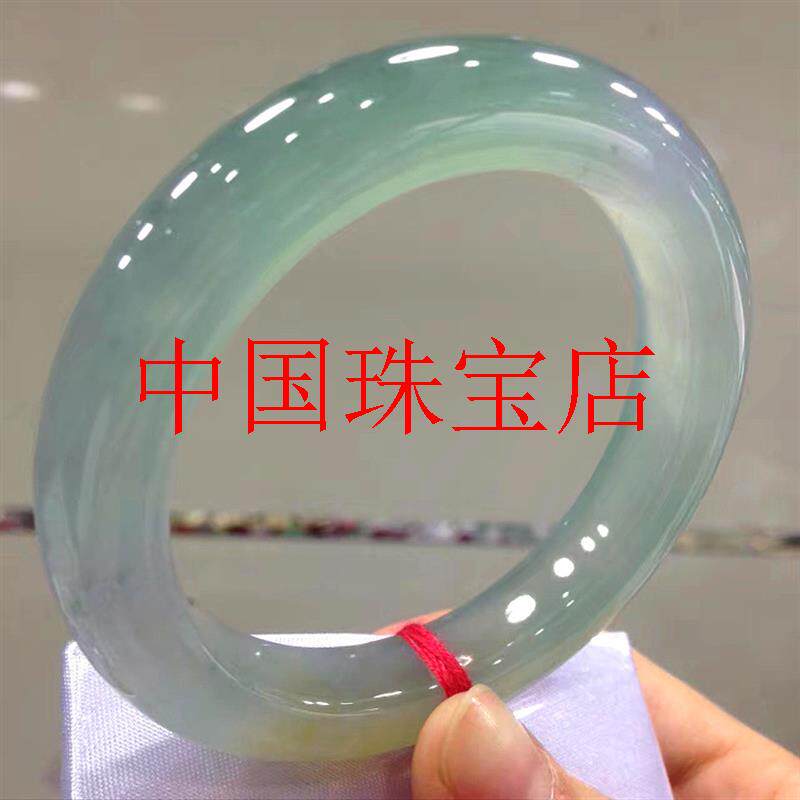 缅甸精选翡翠色冰种圆条玉镯子晴水飘花翡翠玉石手镯子扁条少女款