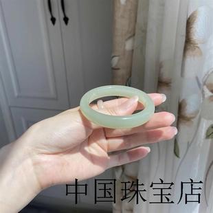 和田玉手镯晴水青白玉扁条新疆天然宽版玉镯子青海玉石少女款手饰