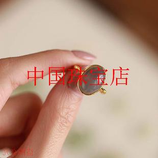 藕粉椭圆形和田玉戒指少女款古风银饰高级感轻奢小众设计百搭气质