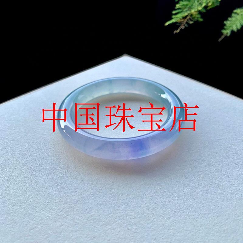 冰种紫罗兰飘绿翡翠色圆条玉手镯
