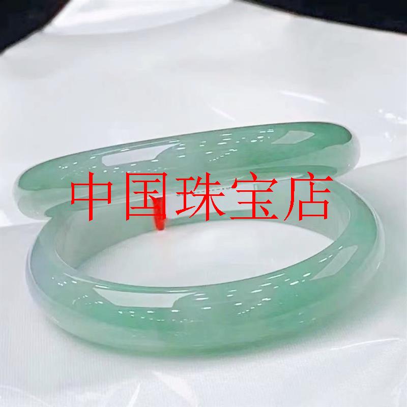 缅甸老坑翡翠色玉手镯女冰糯种单色通透翠绿正圈贵妃镯高级感玉石