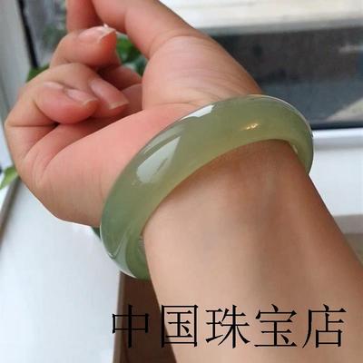 高端玉石晴水青白玉手镯纯天然冰种岫玉手镯湖水绿秀玉石镯子证书
