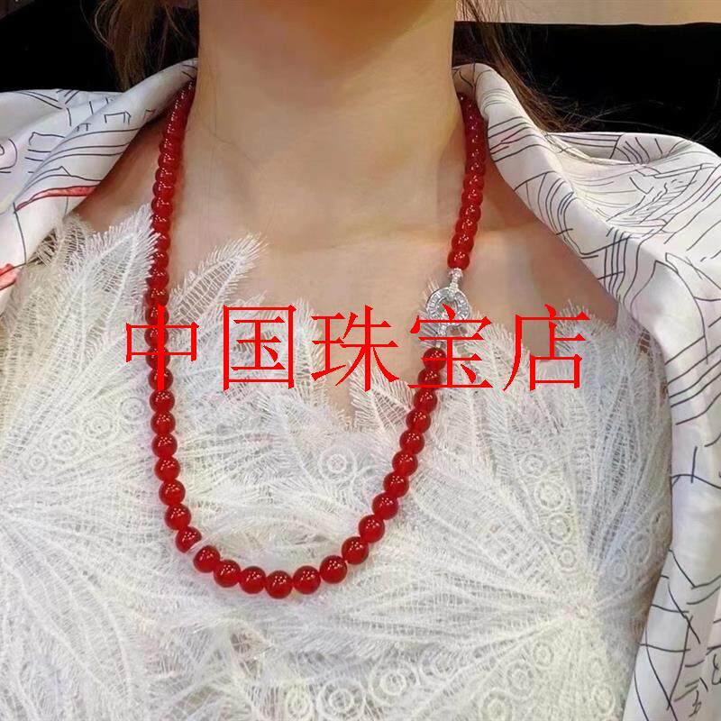 高品质冰种红玛瑙圆珠项链新中式毛衣链玉髓原创女款国风饰品送礼