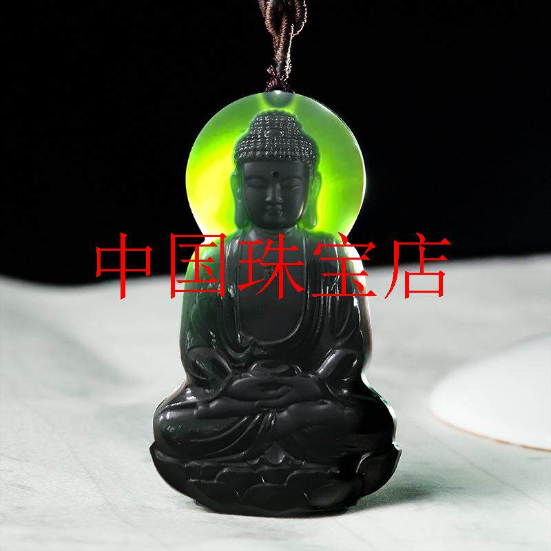 老料和田玉墨玉阿弥陀佛吊坠生肖狗猪守护神本命佛男女款挂件项链