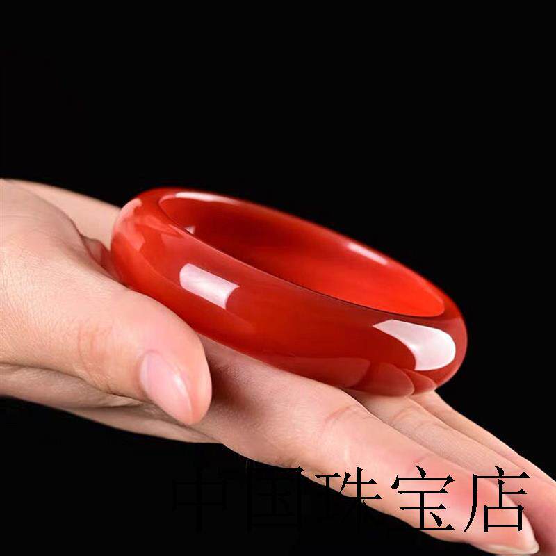 高端凉山南红玛瑙手镯女款加宽加厚柿子红满红玉髓满肉本命玉镯子