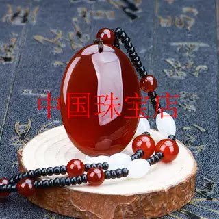 欧美小众复古红玛瑙水滴项链耳环女大号夸张红色椭圆形耳钉项链坠