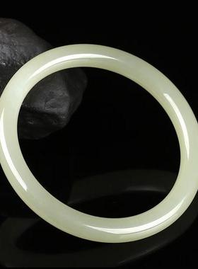 精选和田玉色手镯青玉圆条玉手镯少女白玉细精品新疆玉石镯子送礼