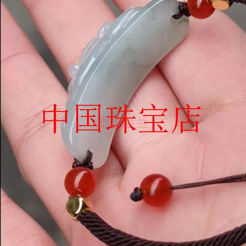 缅甸老坑翡翠色貔貅手牌飘蓝花玉石貔貅手链可调节饰品百搭男女款
