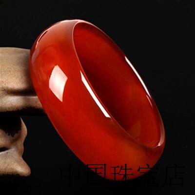 高档纯天然巴西红玛瑙手镯女加宽版加厚红色旺夫真玉镯子精品玉髓