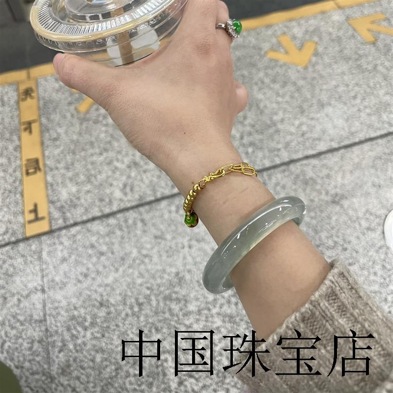 冰种飘绿玉髓玛瑙手镯起脚感飘花玉镯子翡翠正品正圈女款送礼证书