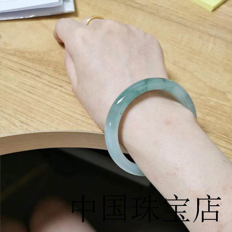 老坑翡翠色手镯高端糯冰种晴水玉镯冰飘花玉镯女款细圆条叮当镯