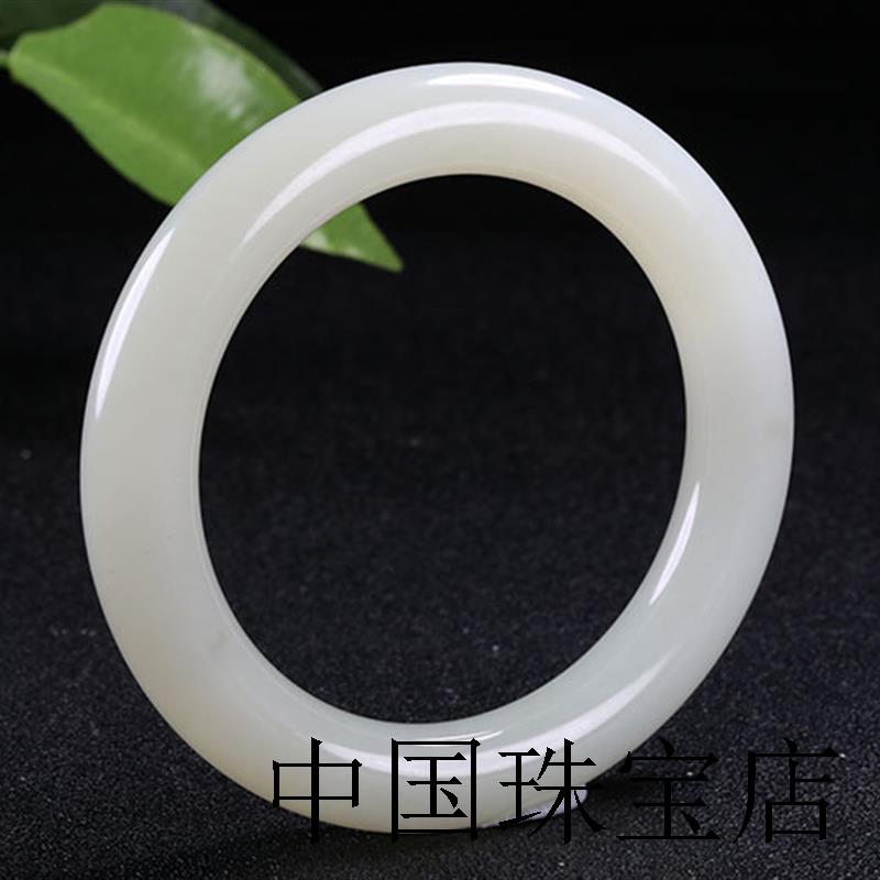 和田玉圆条手镯女款羊脂玉白玉镯子俄料青海料阿富汗玉手饰品证书