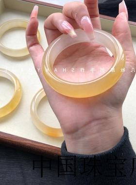 云南特产纯天然黄龙玉手镯正圈扁条粉色黄色百搭少女款玉镯子证书