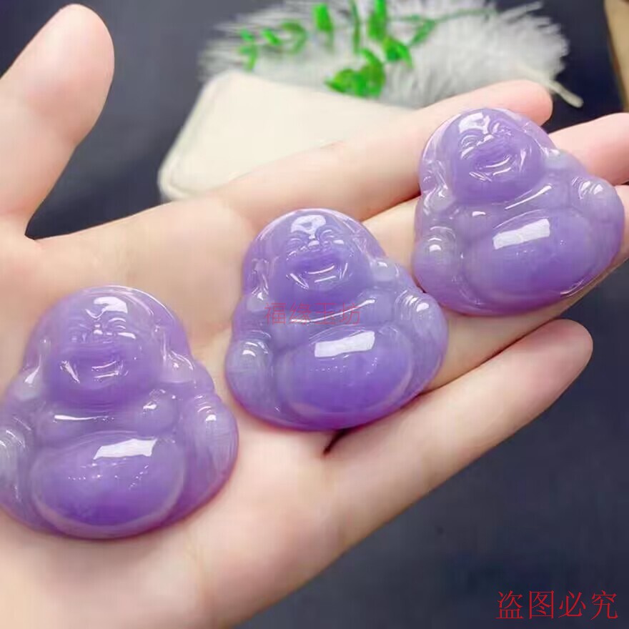 高级感翡翠色紫罗兰佛公吊坠缅甸老坑冰糯种佛挂件女款笑佛锁骨链
