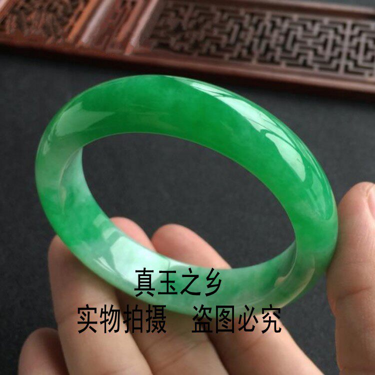 缅甸正阳绿翡翠色手镯冰糯种满绿玉镯子高级感阳绿飘花女款玉手镯