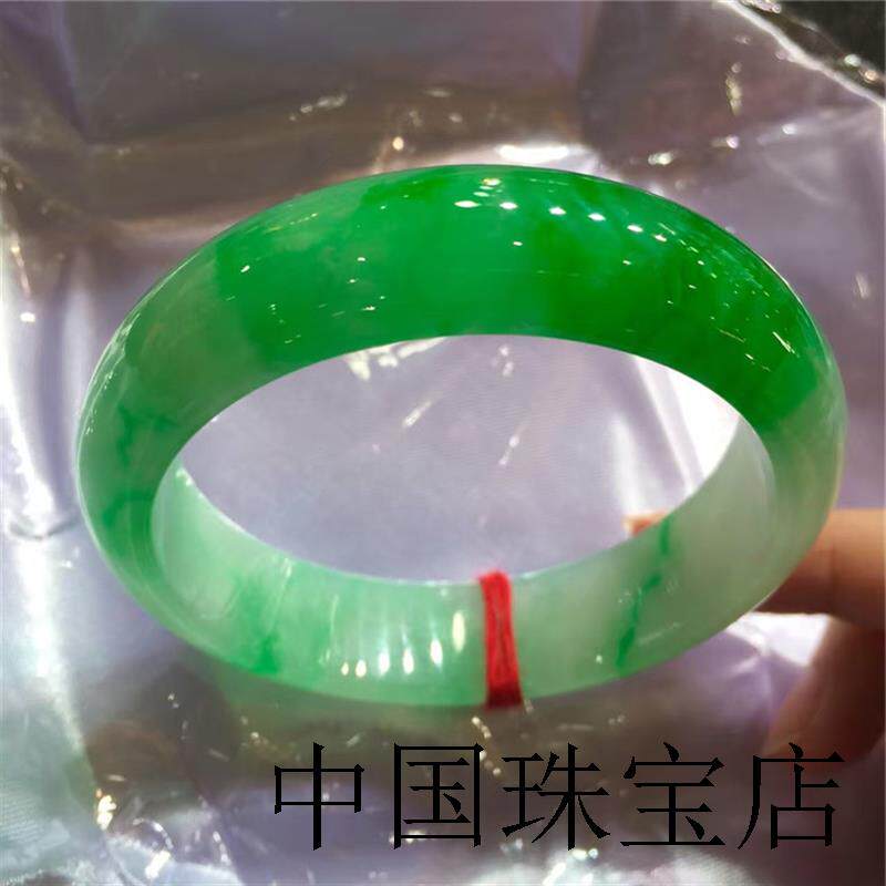 玉镯冰糯种飘阳绿缅甸老坑翡翠色镯子帝王绿宽版油青玉石手镯精品