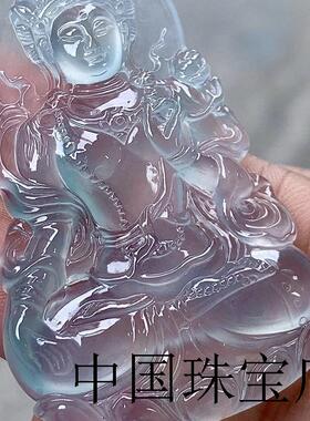 缅甸翡翠色飘花老坑高冰度母观音菩萨大吊坠男女同款时尚处理新款